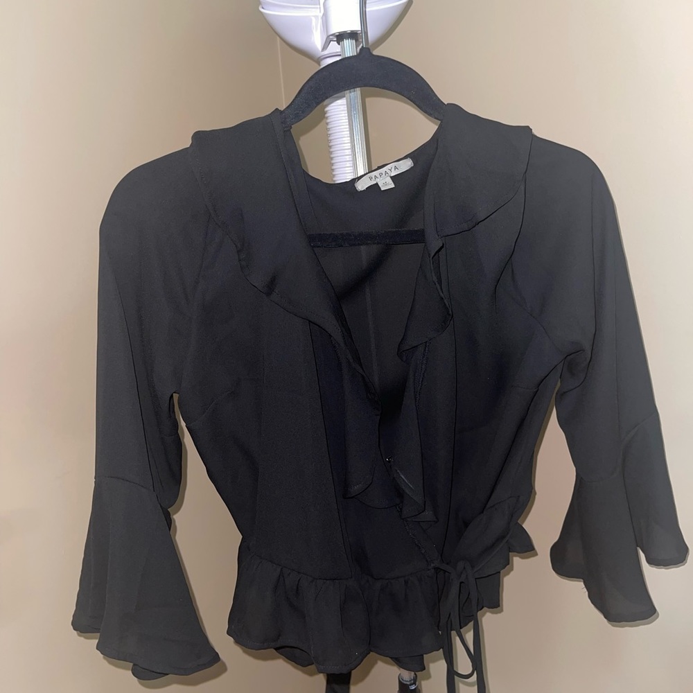 Sheer Ruffle Black wrap blouse